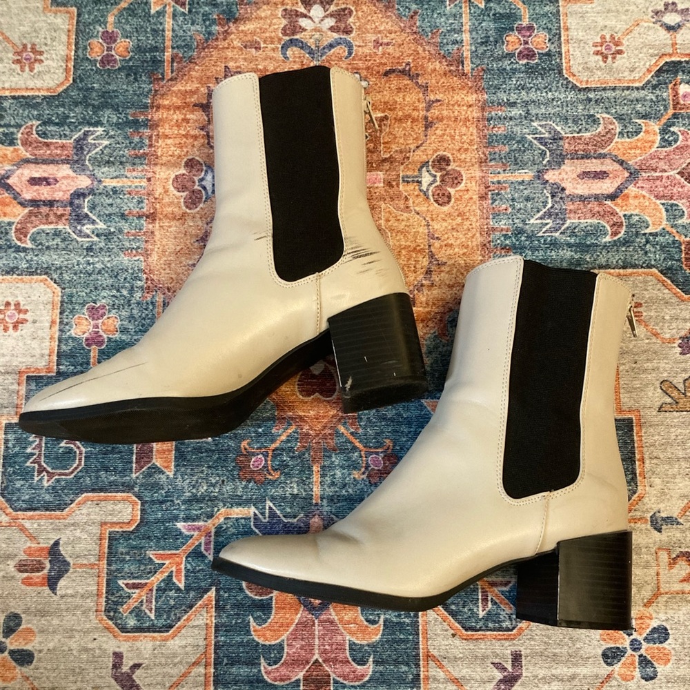 Beige Tone Faux Leather Ankle Boots